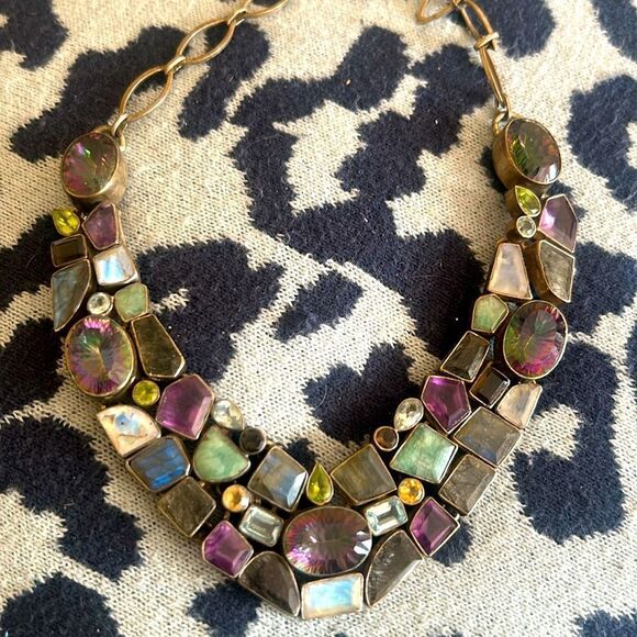 Gorgeous Sterling Silver Multi-Gemstone Multicolor Statement Necklace - Picture 1 of 6